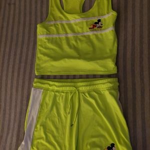 2 pc Neon Lime Green tank n short Outfit